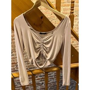 Cinched Ling Sleeve Crop Top